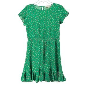 Loft Green Floral Cherry Mini Dress Green Medium Spring Summer Girly Preppy Chic